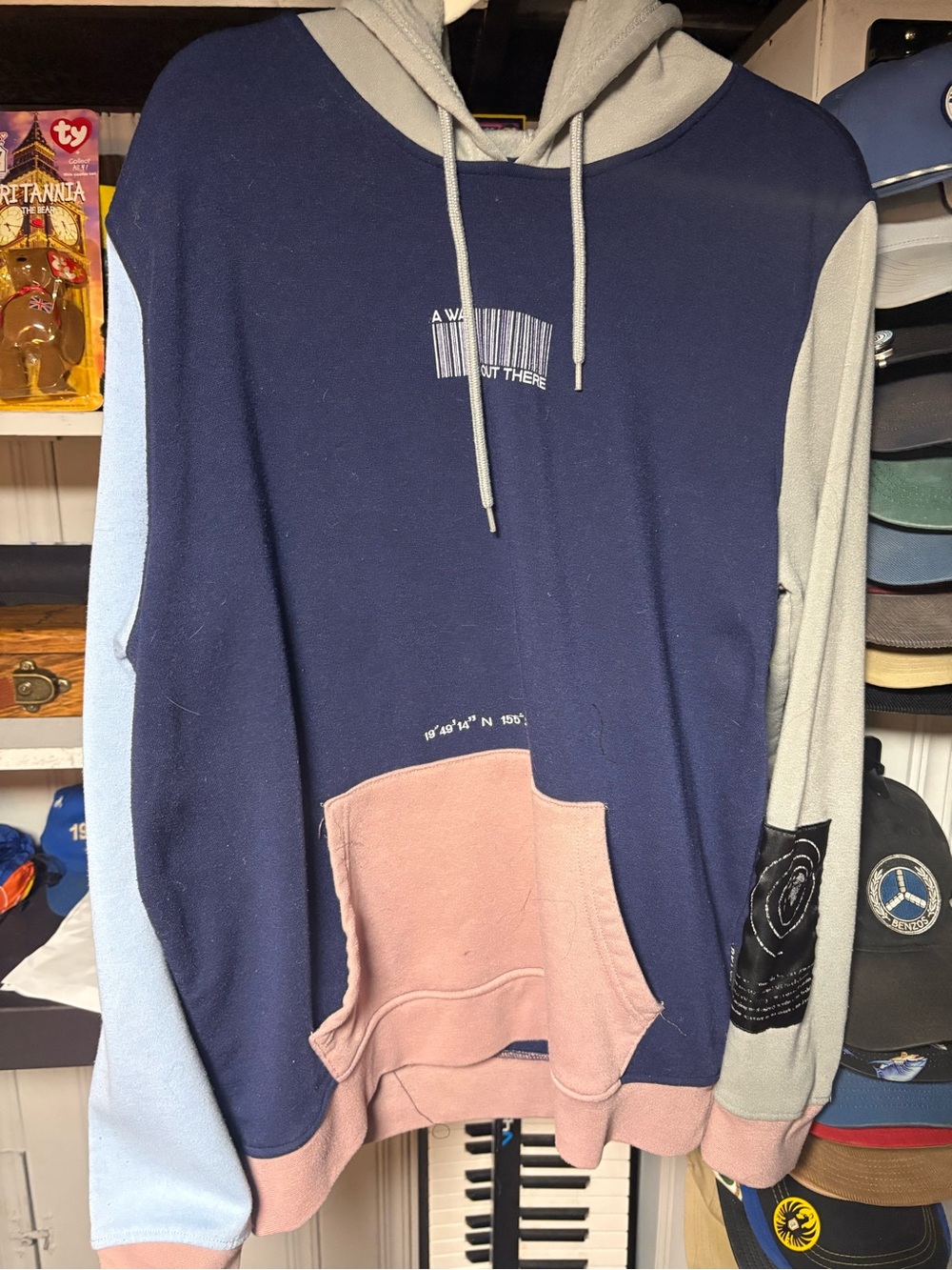 Brooklyn Cloth Navy, Light Blue & Pink Colorblock Hoodie